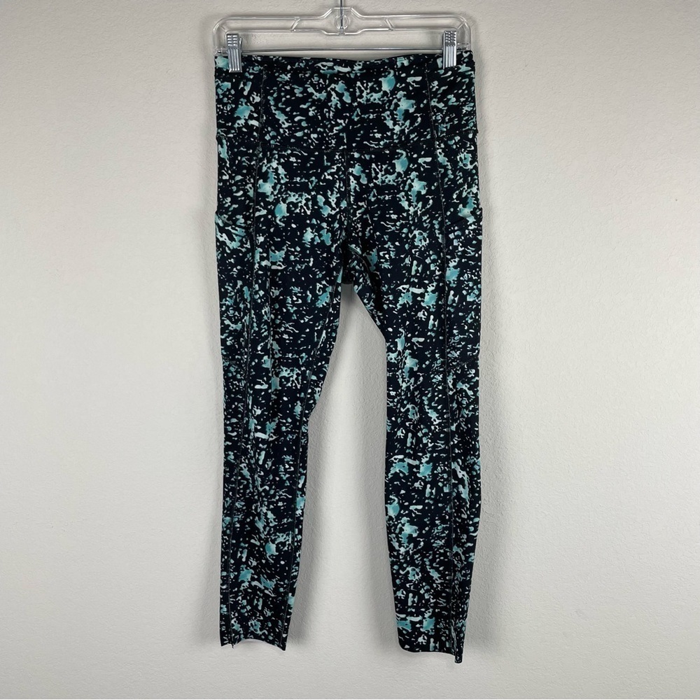 Lululemon Black Pixel Haze Teal Fast & Free 7/8 Athletic Tights Leggings Size 6